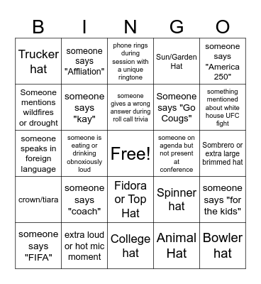 WAAE Opening Session Bingo Card