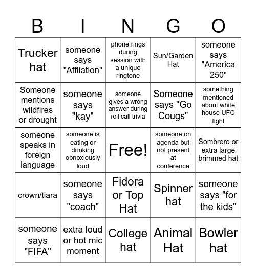 WAAE Opening Session Bingo Card