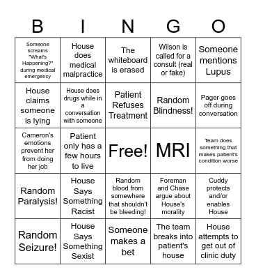 House M.D. Season 1 Bingo Card