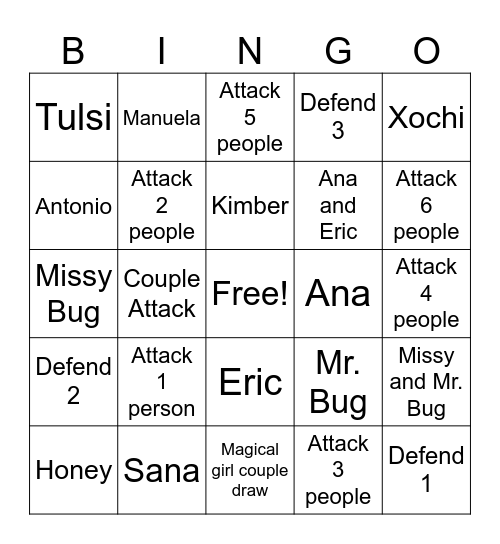 Sophia Art Fight Bingo Card Bingo Card