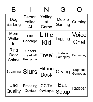 Raging Clips Bingo Card