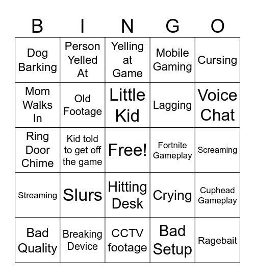 Raging Clips Bingo Card