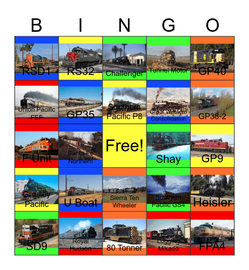 The Southern Pacific and other Railroads of California Bingo Card