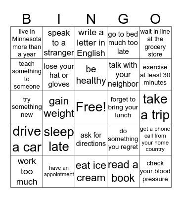 What have your classmates been doing lately? Bingo Card