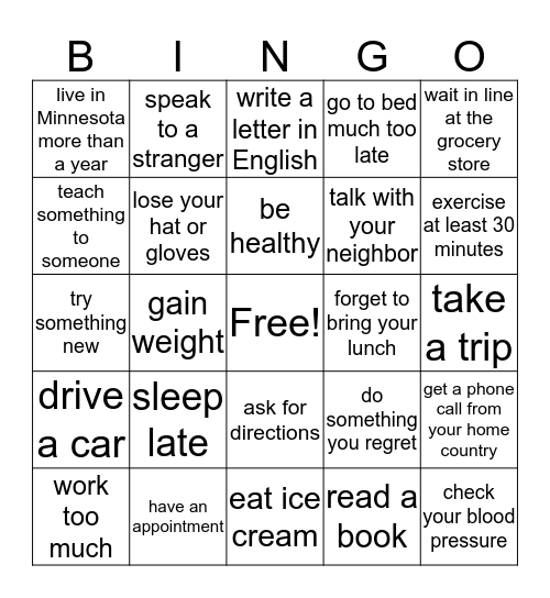 What have your classmates been doing lately? Bingo Card