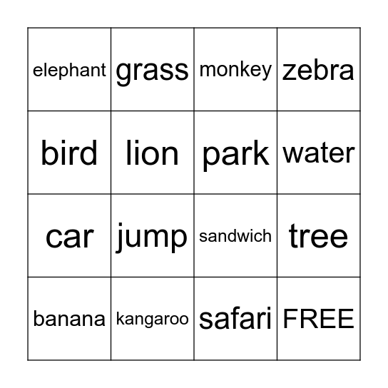 Safari Bingo Card
