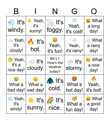 B4 L1 How's the weather today? Bingo Card