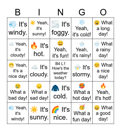 B4 L1 How's the weather today? Bingo Card