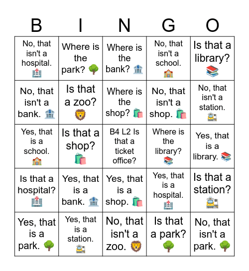 B4 L2 Is that a ticket office? Bingo Card