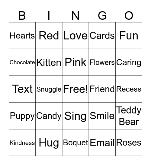 Valentines Bingo Card