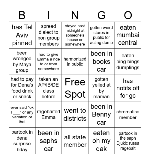 Tel Aviv Bingo Card
