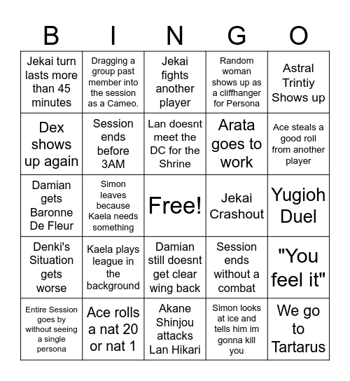 MY BINGO PERSONA Bingo Card
