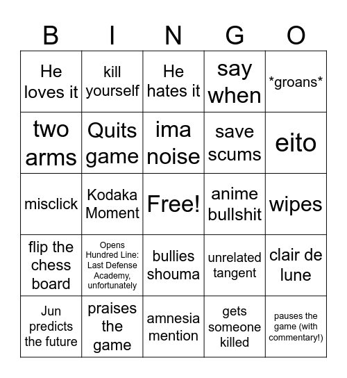 jun hundred line Bingo Card