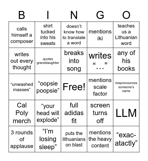 Lithuania Bingo Card
