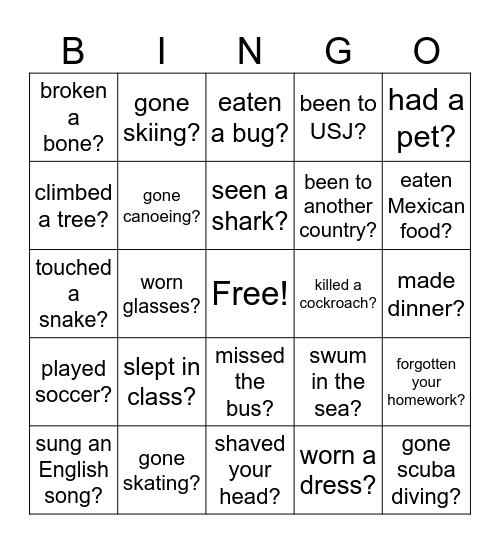 Have You Ever... Bingo Card