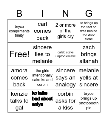 love island ep 23 bingo Card
