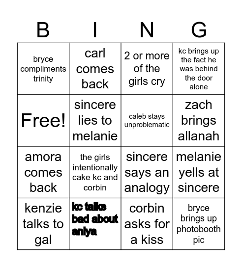 love island ep 23 bingo Card