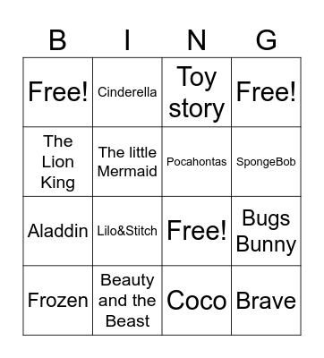 Songs from cartoons Bingo Card