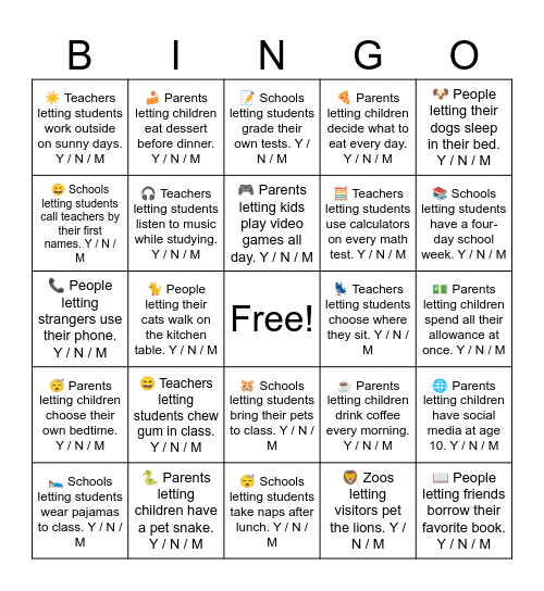 Good Idea or not? Bingo Card
