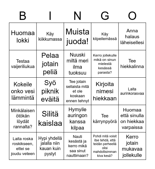 Nautitaan kesästä rannalla! Bingo Card