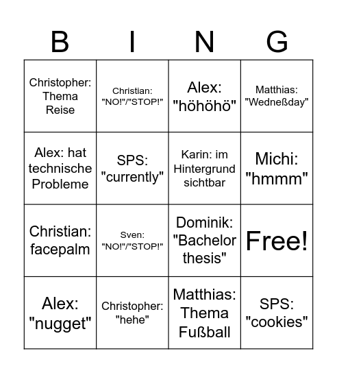 Jour Fixe Bingo Card