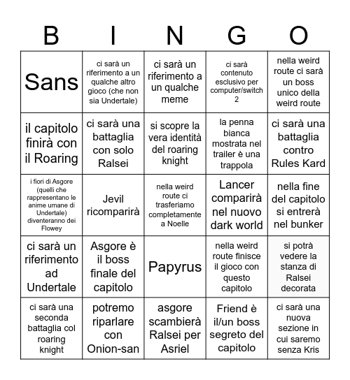 Deltarune chapter 5 bingo card Bingo Card