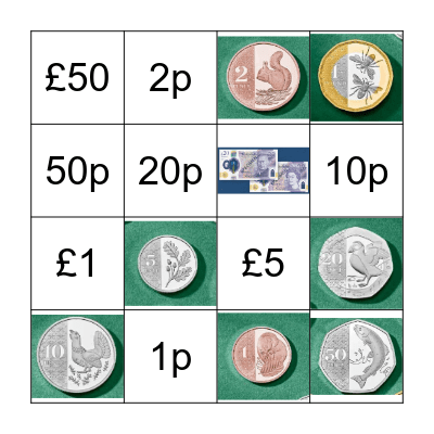 UK Money Bingo Card