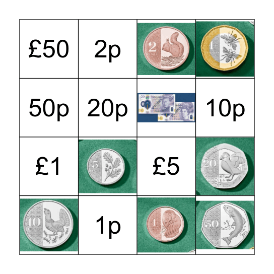UK Money Bingo Card
