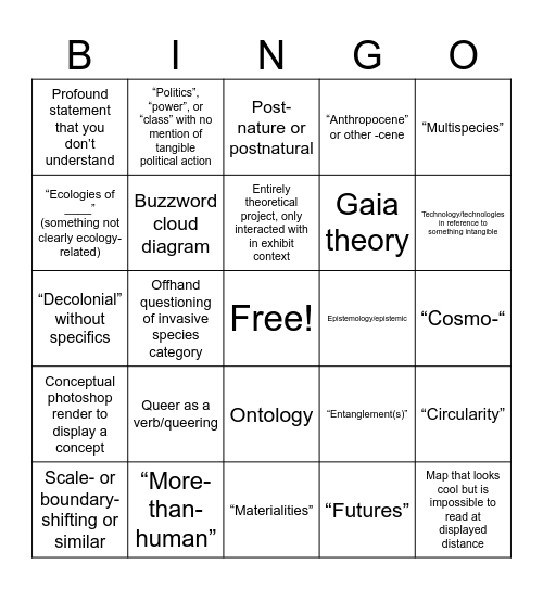 Design/Ecology Talk or Article Bingo Card