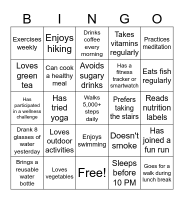 FWCook Wellness Bingo Card