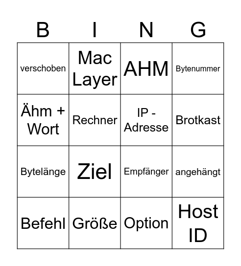 Entsprechendes Bingo Card