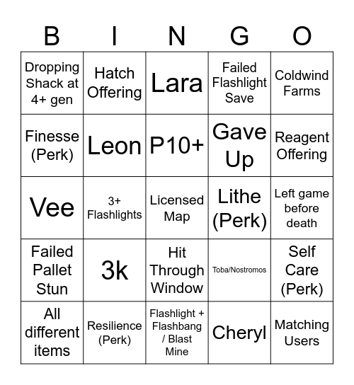 DBD killer bingoooo Bingo Card