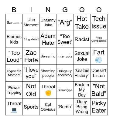 Dad Vacation Bingo V.2 Bingo Card