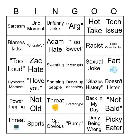 Dad Vacation Bingo V.2 Bingo Card