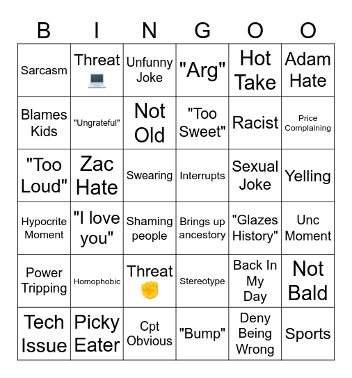 Dad Bingo V3 Bingo Card