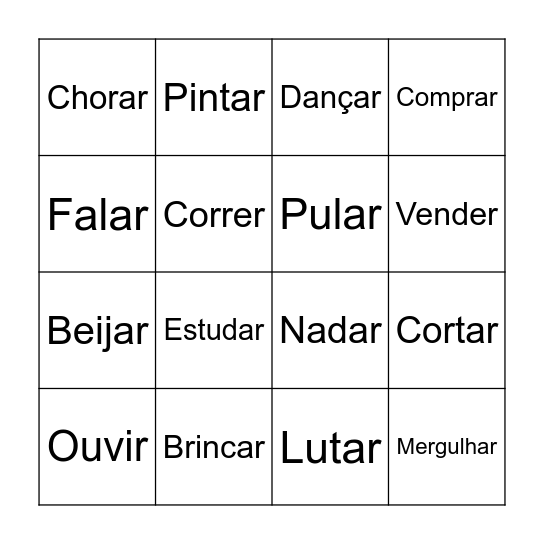 Bingo verbos Bingo Card
