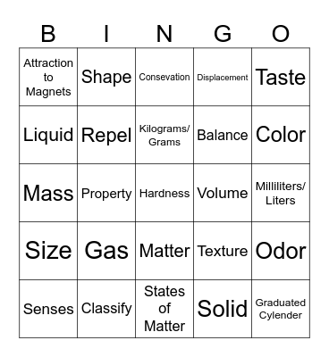 Properties of Matter Bingo Card
