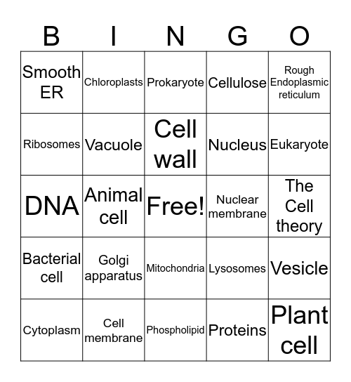 Cell Organelle Bingo Card