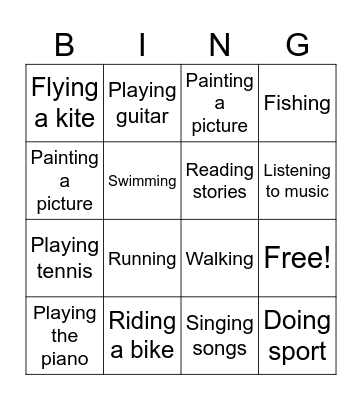 Hobbies Bingo Card