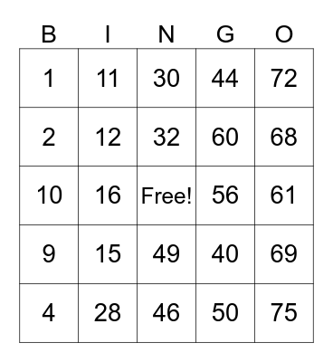 Untitled Bingo Card