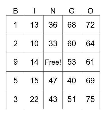Untitled Bingo Card