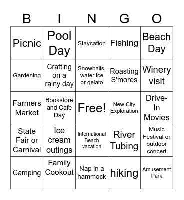 Summer Fun Bingo! Bingo Card