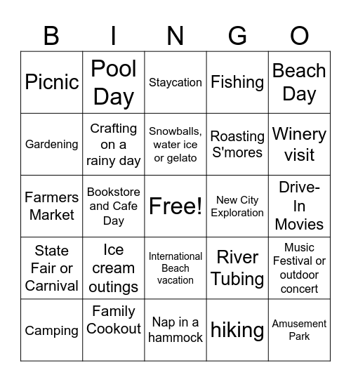 Summer Fun Bingo! Bingo Card