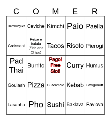 Comidas Bingo Card