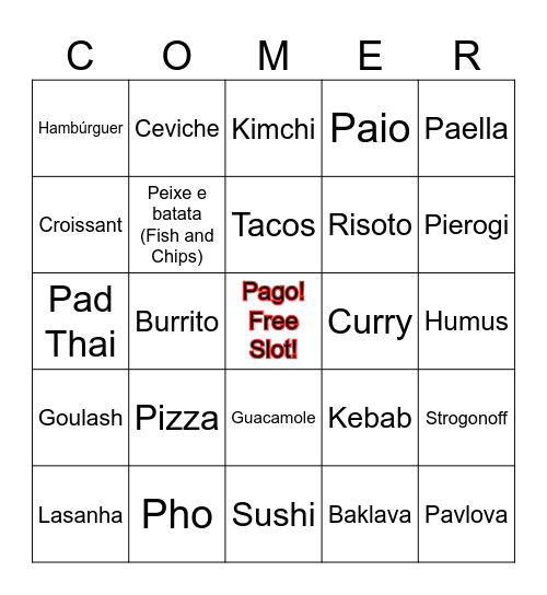 Comidas Bingo Card