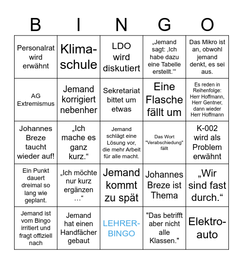 Lehrerbingo zur 2. Konferenz SJ 2025/26 Bingo Card
