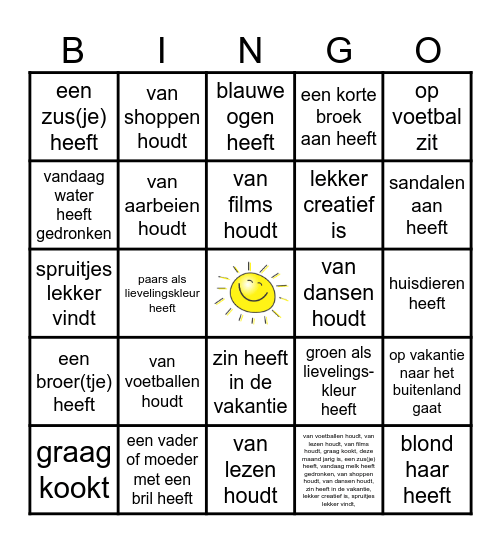 Zoek iemand die...... Bingo Card