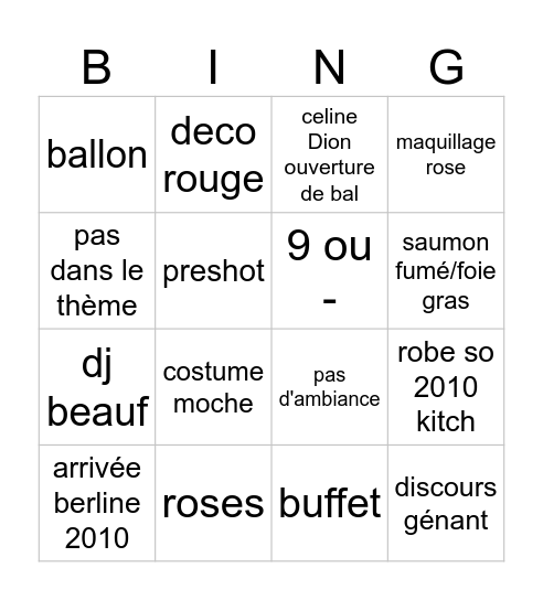 4 mariages pour une lune de miel Bingo Card
