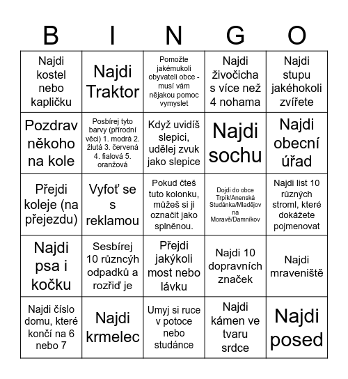 Výletníci Bingo Card