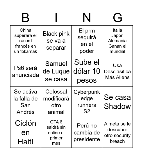 Bingo Grupal 2026 Bingo Card